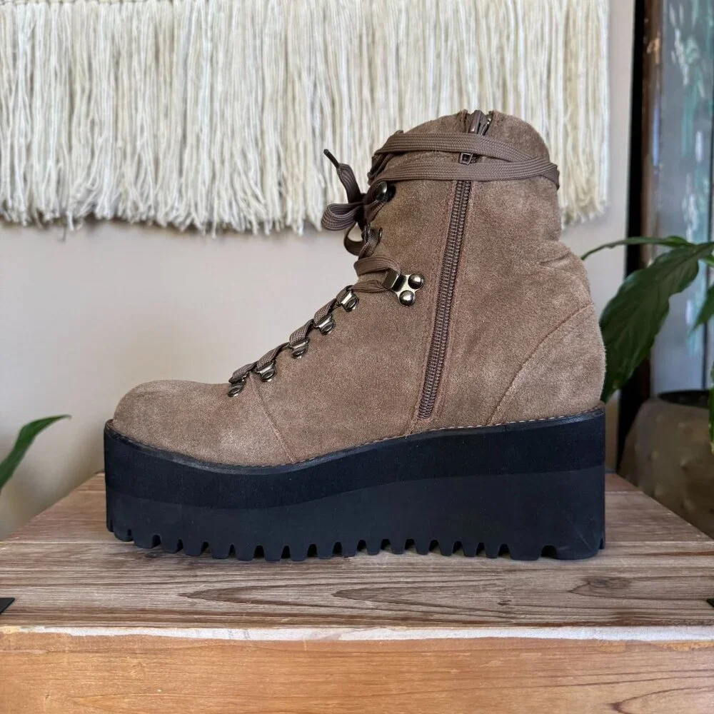 Jeffrey Campbell Brown Suede Platform Hiking Boots